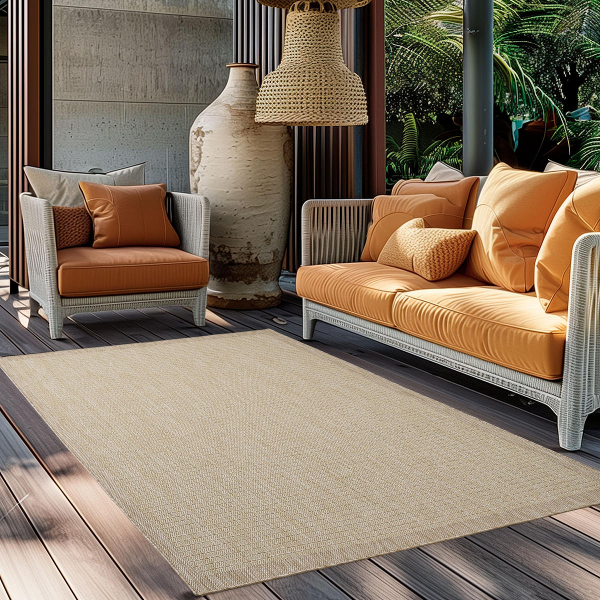 TEPPICH Outdoor Flachgewebe Uni-Farbe Polypropylen Balkon Beige Rechteckig 240x340 - Beige, Textil (240/340cm) - KADIMA DESIGN