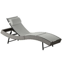 RATTAN-SONNENLIEGE PE-Rattan Metall Hellgrau - Hellgrau, Textil/Metall (61/44/198cm) - Outsunny