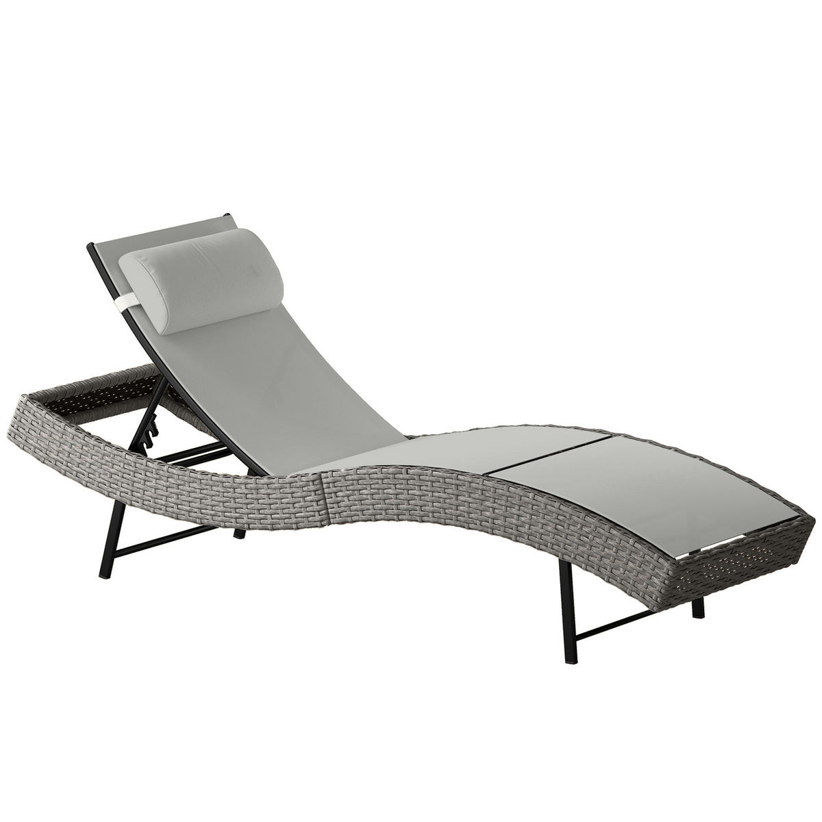 RATTAN-SONNENLIEGE PE-Rattan Metall Hellgrau - Hellgrau, Textil/Metall (61/44/198cm) - Outsunny