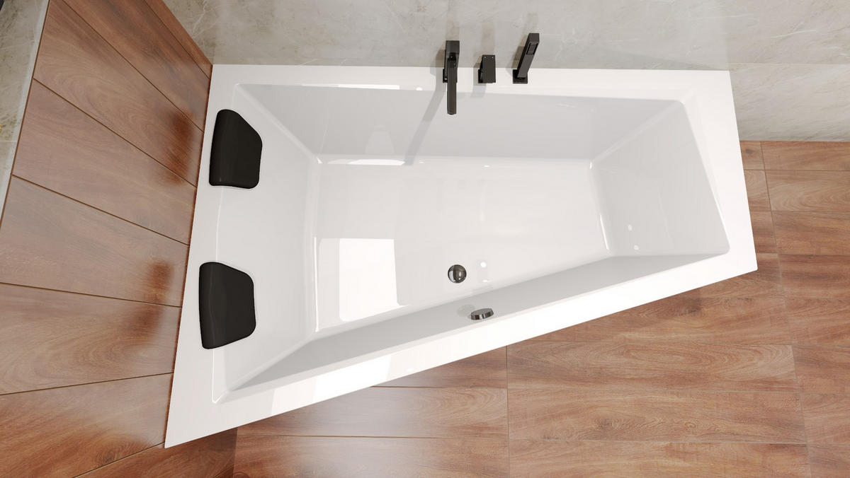 BADEWANNE Eckwanne INTIMA 170/125 Links Ablauf Füße + 1 Kopfstütze + Ablage - Weiß, Kunststoff (125/55.5/170cm) - bad land
