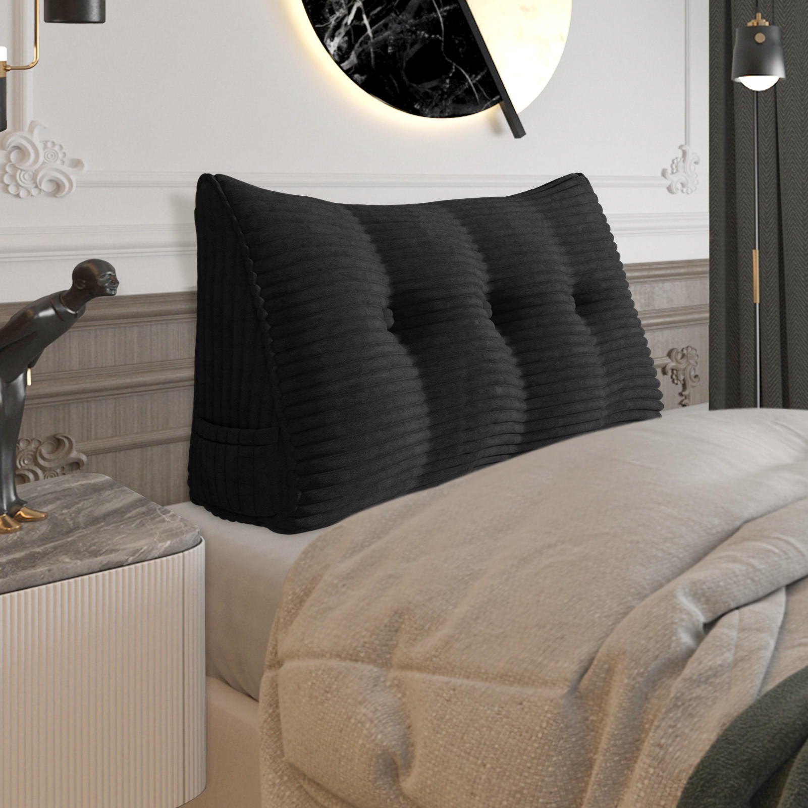 RÜCKENKISSEN für Bett Kord Schwarz 100 cm - Schwarz, Textil (50/100cm) - Vercart