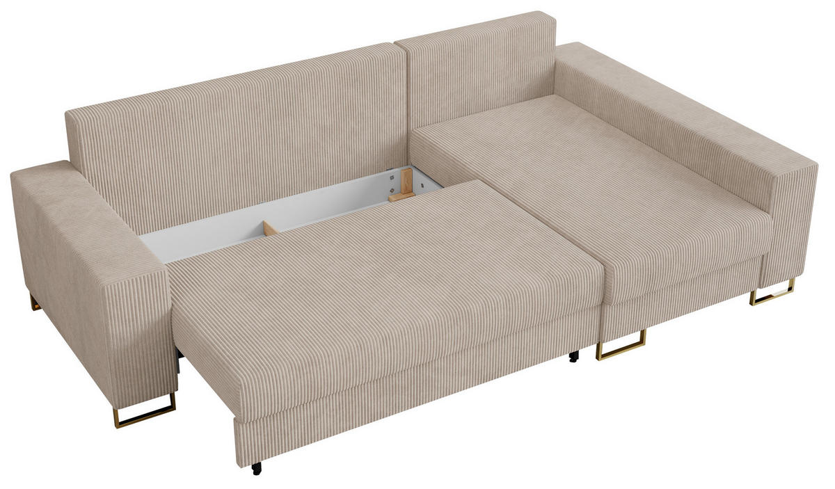 ECKSOFA Dorian Cord Beige - Beige/Goldfarben, Textil/Metall (242/138cm) - MKS