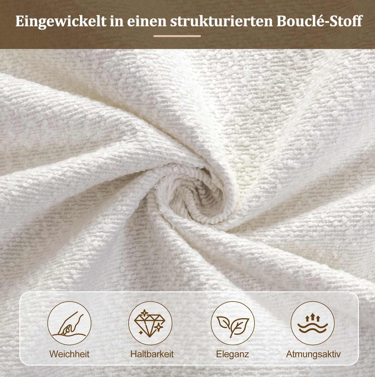 TAGESBETT 90/200 cm mit hydraulischem Stauraum, USB- und Typ-C-Anschluss, Leselampe und Bouclé-Bezug, Beige - Beige, Textil (90/200cm) - Redom
