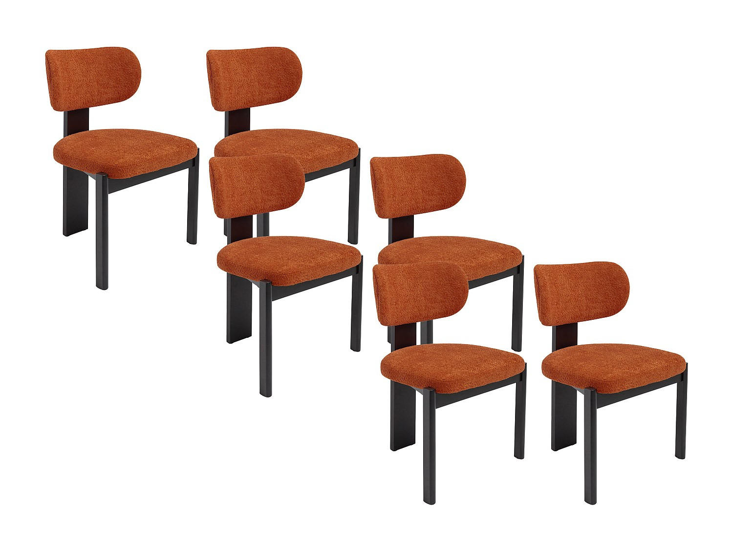 STUHL 6er-Set - Bouclé-Stoff & Kautschukholz - Schwarz & Terracotta - WILANA - Braun, Textil (60/85/56cm) - Vente-Unique