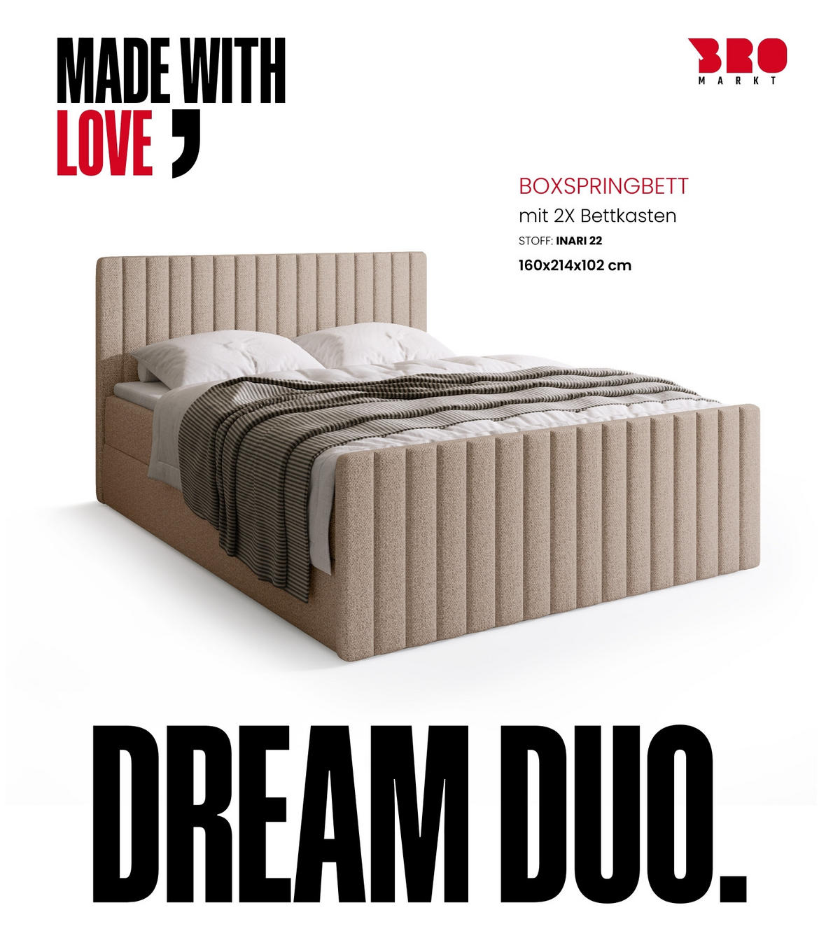 BOXSPRINGBETT Dream Duo mit Topper 160/200 Creme - Creme, Kunststoff (160/200cm) - Bromarkt