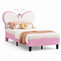 KINDERBETT 90/200 Rosa Schmetterling Polsterbett mit LED-Leseleuchte - Rosa, Metall (90/200cm) - Joyfair