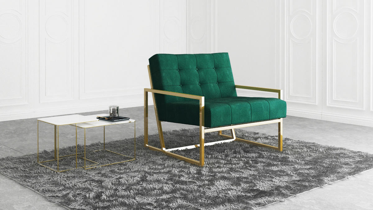LOUNGESESSEL Duban Grün Samtstoff - Smaragdgrün/Goldfarben, Holz/Textil (84/81/89cm) - S-Style Möbel