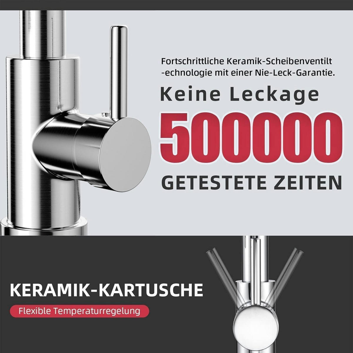 KÜCHENARMATUR mit Feder und ausziehbarem Sprühkopf gebürstetes Nickel - Silberfarben, Metall (21/13/42cm)