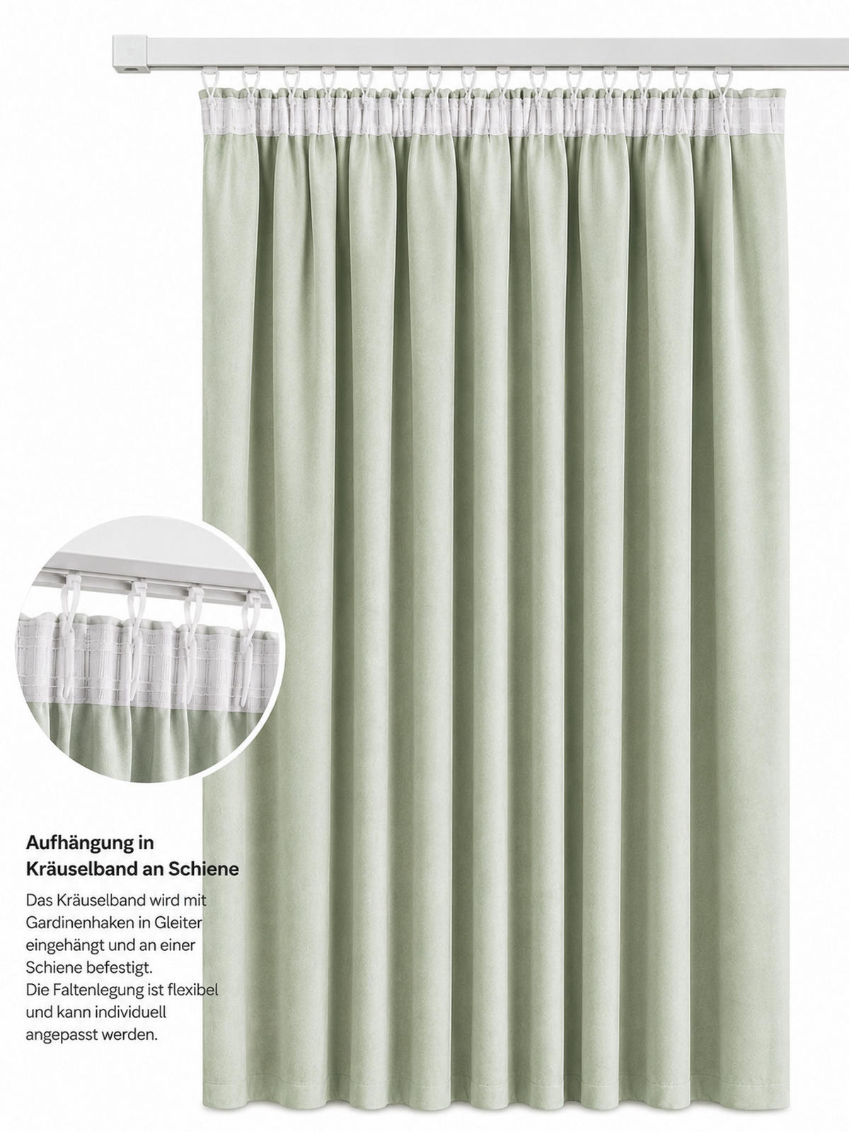 VORHANG Kräuselband Samt 140/145 cm lindgrün - Mintgrün, Textil (140/145cm) - TiborTex