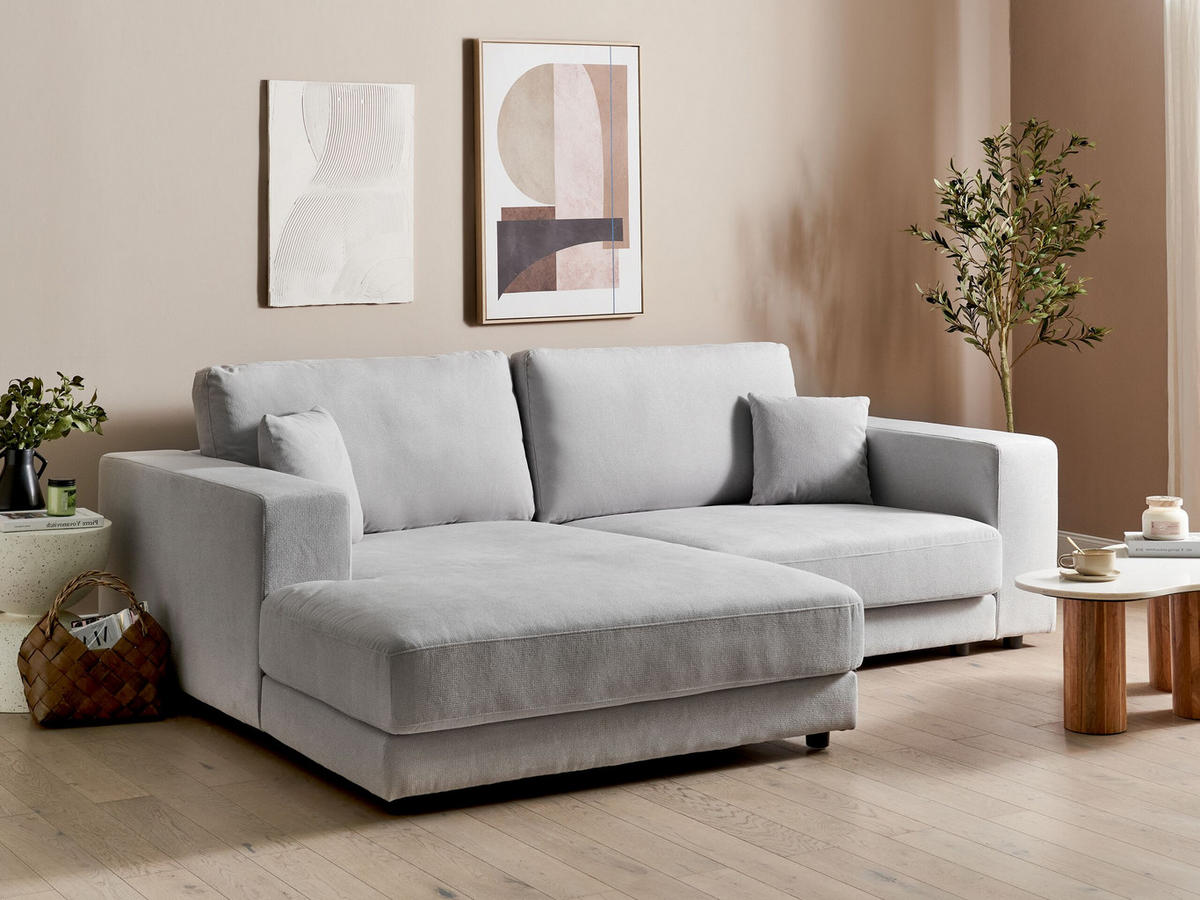 3-SITZER-ECKSOFA hellgrau linksseitig Lofoten - Schwarz/Grau, Textil (250/190cm) - Beliani
