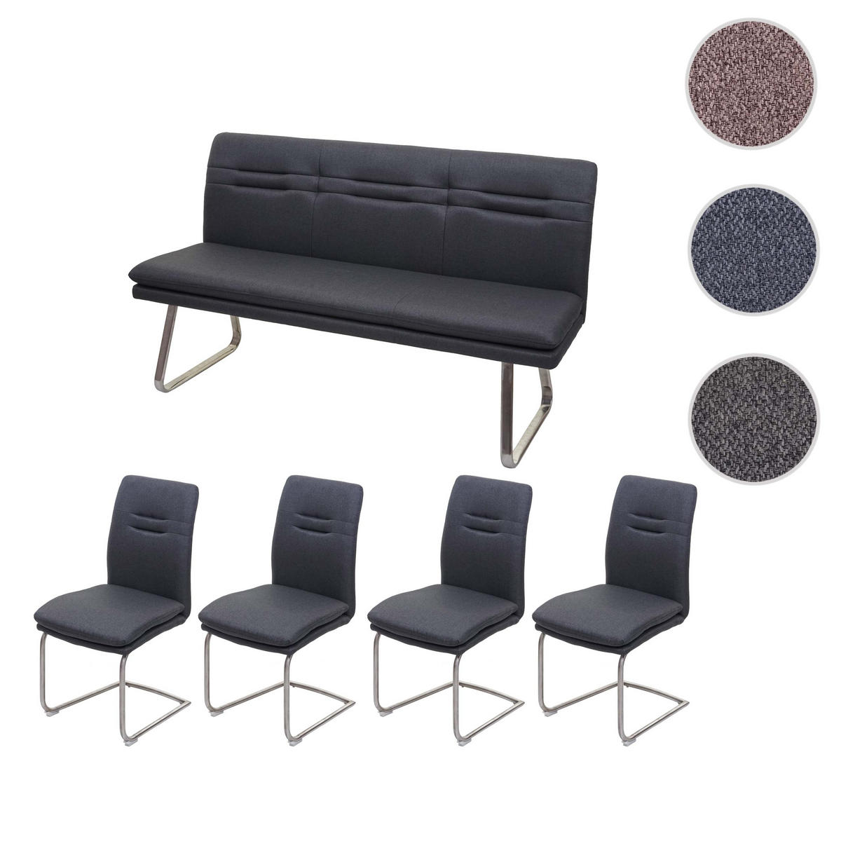 ESSZIMMER-SET Anthrazit 5er-Set - Blaugrau, Textil (160/92/58cm) - MCW