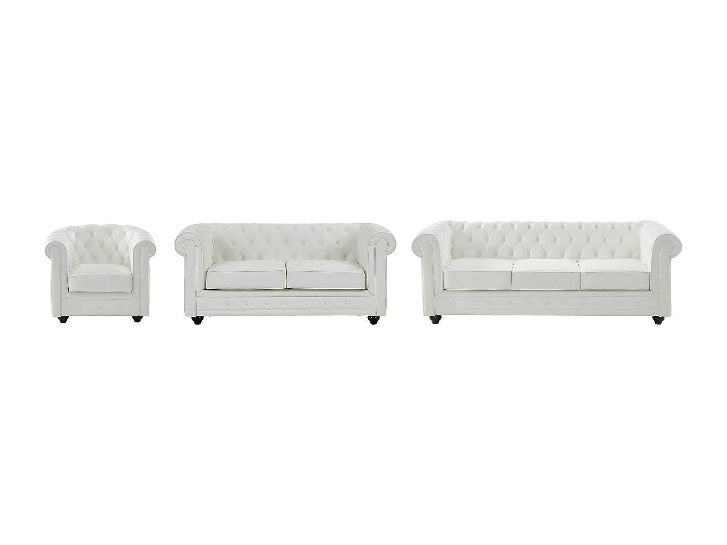 COUCHGARNITUR mit Sessel - 6 Personen - Kunstleder - Weiß CHESTERFIELD - Weiß, Leder (165/72/78cm) - Vente-Unique