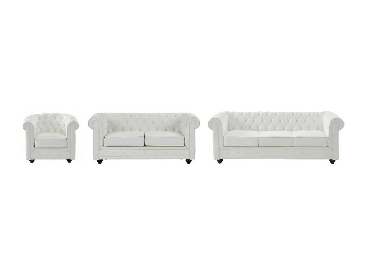 SOFAS 3-Sitzer, 2-Sitzer & Sessel - Kunstleder - Weiß - CHESTERFIELD - Weiß, Leder (205/72/88cm) - Vente-Unique