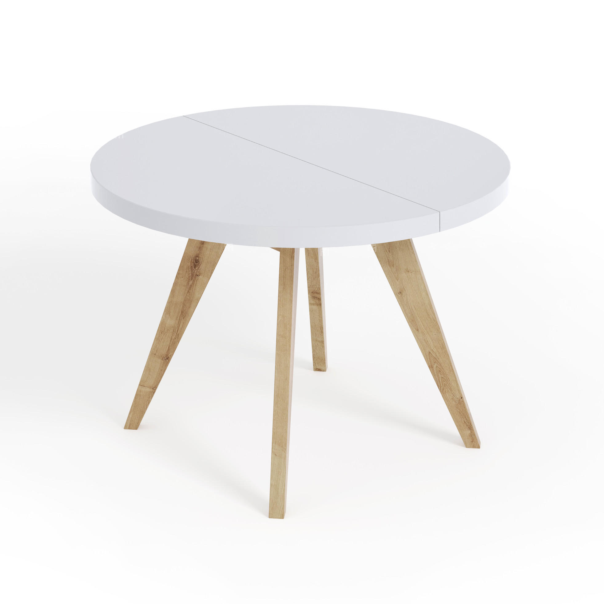 ESSTISCH LORA, Durchmesser: 110 / 210 cm Weiß / Buche Natur - Buchefarben/Weiß, Holz (110/210/76cm) - Dekori_Interiors