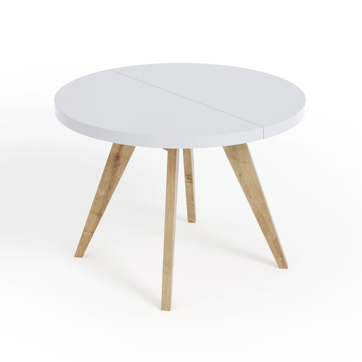 ESSTISCH LORA, Durchmesser: 110 / 210 cm Weiß / Buche Natur - Buchefarben/Weiß, Holz (110/210/76cm) - Dekori_Interiors