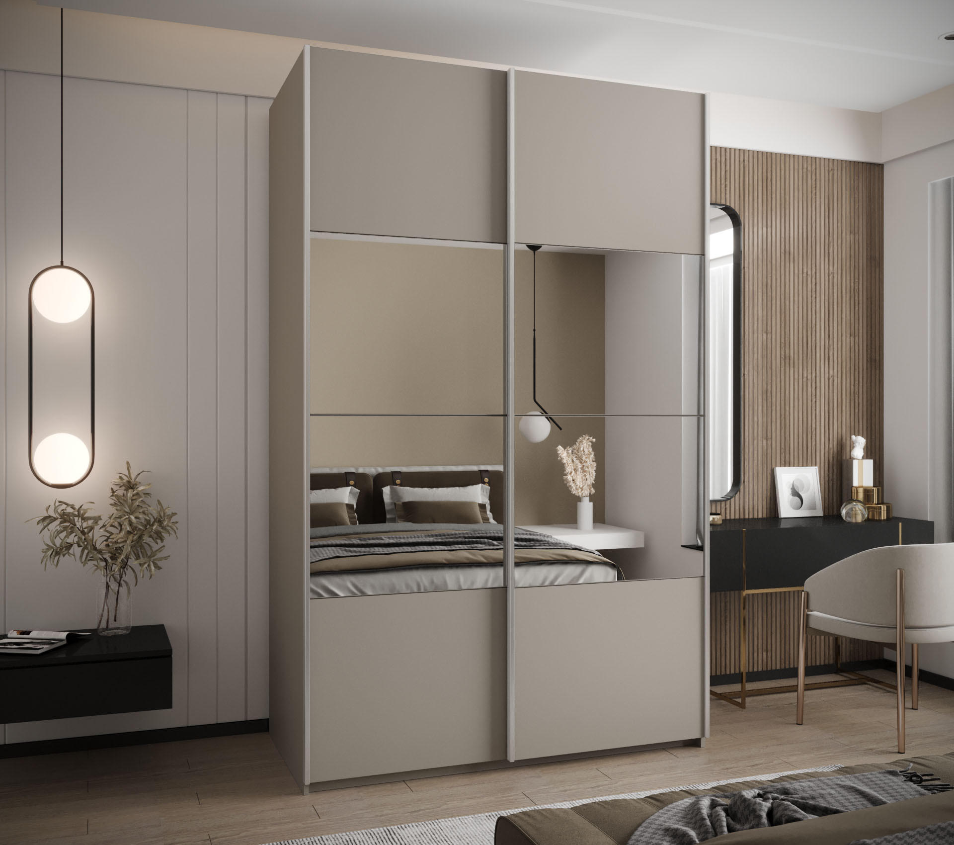 SCHWEBETÜRENSCHRANK 245,5/150/64 2-türig - Kaschmir/Silberfarben, Holz/Metall (150/245/64cm) - Abiks Möbel