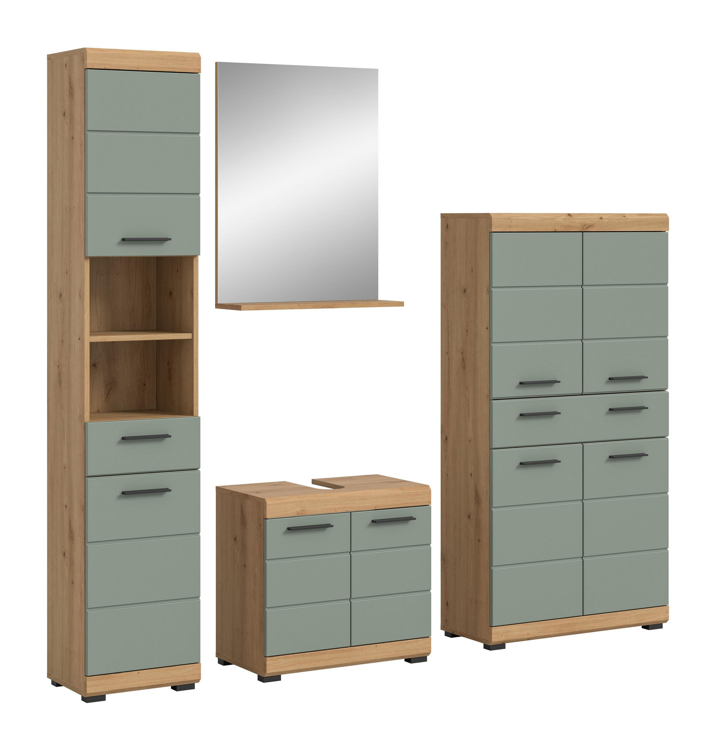 BADKOMBINATION 4tlg. Scout Bad in Artisan Eiche Nachbildung und Salbei Nachbildung B/H/T: 186x191x34 cm - Eiche Artisan, Holz (186/191/34cm)