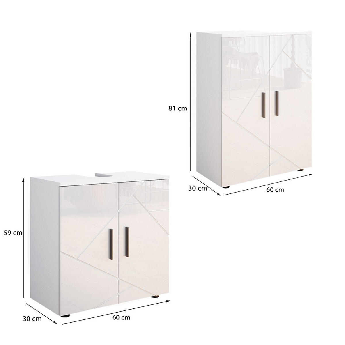 SESTAVA KOUPELNOVÉHO NÁBYTKU Irma Bílá vysoký lesk - bílá/vysoce lesklá bílá, kompozitní dřevo (60/81/30cm) - Vicco