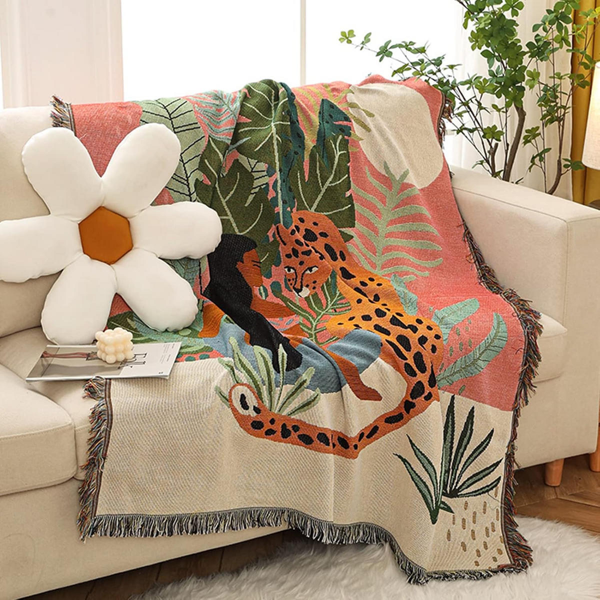 DECKE – 130 x 160 cm – Wendbares Farbschema – Decke mit Quasten - Multicolor/Altrosa, Textil (160/130cm)