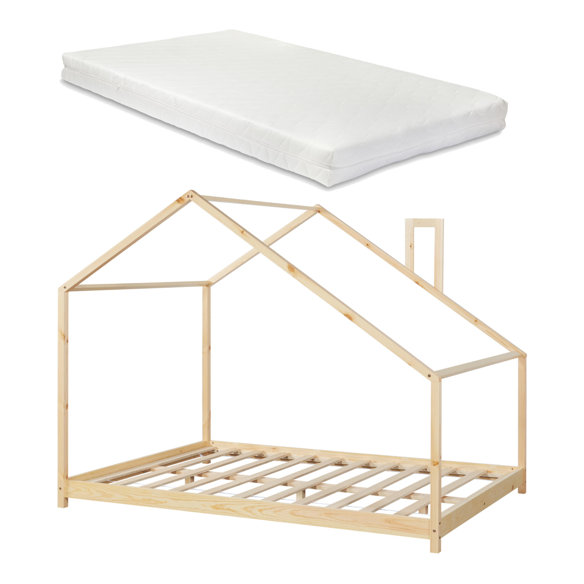 KINDERBETT Siuntio mit Matratze - Naturfarben, Holz (140/200cm) - [en.casa]