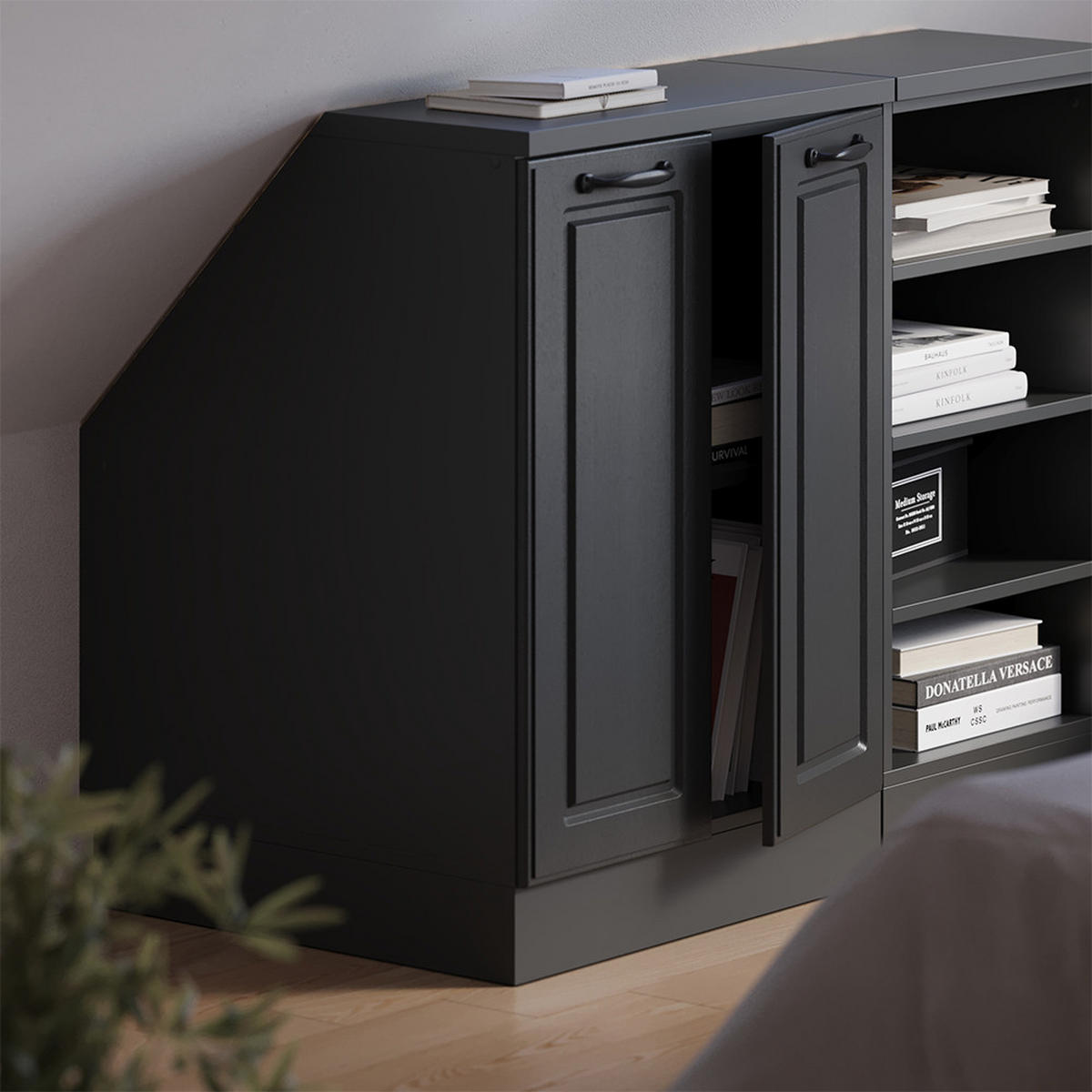 KUHINJSKA OMARA ZA POŠEVNE STREHE R-Line Antracitna podeželska hiša 60 cm z 2 vrati, korpus omare globina 60 cm - antracit, leseni material (60/83.8/60cm) - Vicco