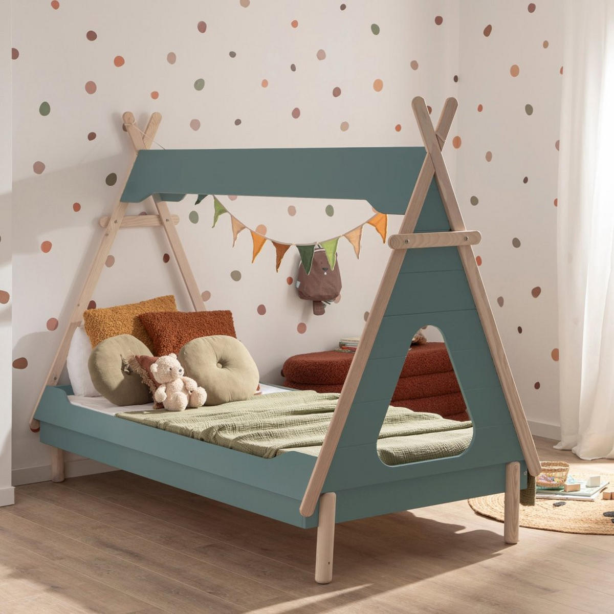 KINDERBETT Nuna Grün 203 cm x 164 cm - Grün, Holzwerkstoff