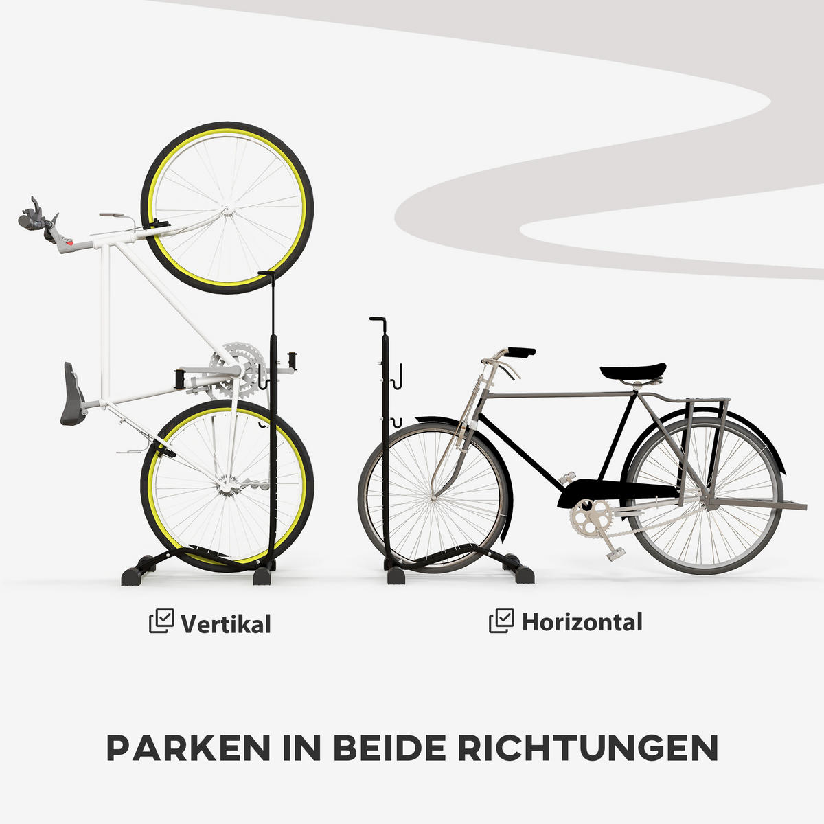 FAHRRADSTÄNDER vertikal und horizontaler Radständer für 700c Fahrräder - Schwarz, Metall (41/121/41cm) - SPORTNOW