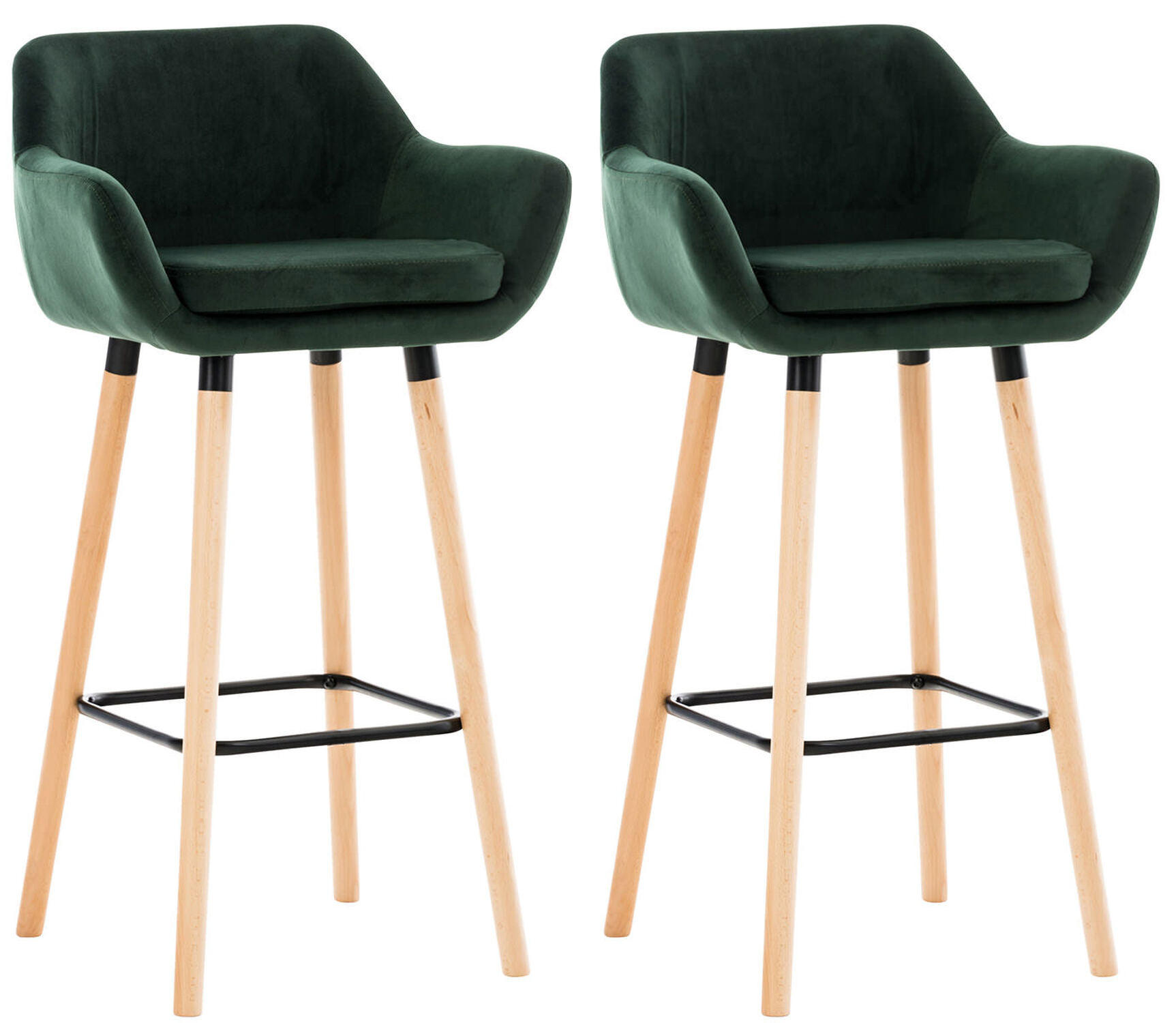 BARHOCKER Grande, 2er Set, Gestell Holz, Samt Grün - Braun/Grün, Holz/Textil (55/99/46cm) - TPFLiving