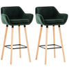 BARHOCKER Grande, 2er Set, Gestell Holz, Samt Grün - Braun/Grün, Holz/Textil (55/99/46cm) - TPFLiving