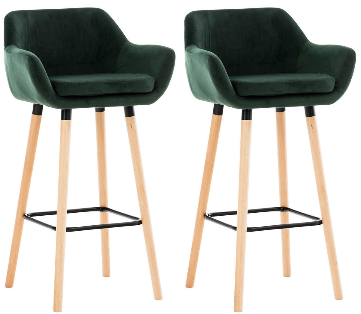 BARHOCKER Grande, 2er Set, Gestell Holz, Samt Grün - Braun/Grün, Holz/Textil (55/99/46cm) - TPFLiving