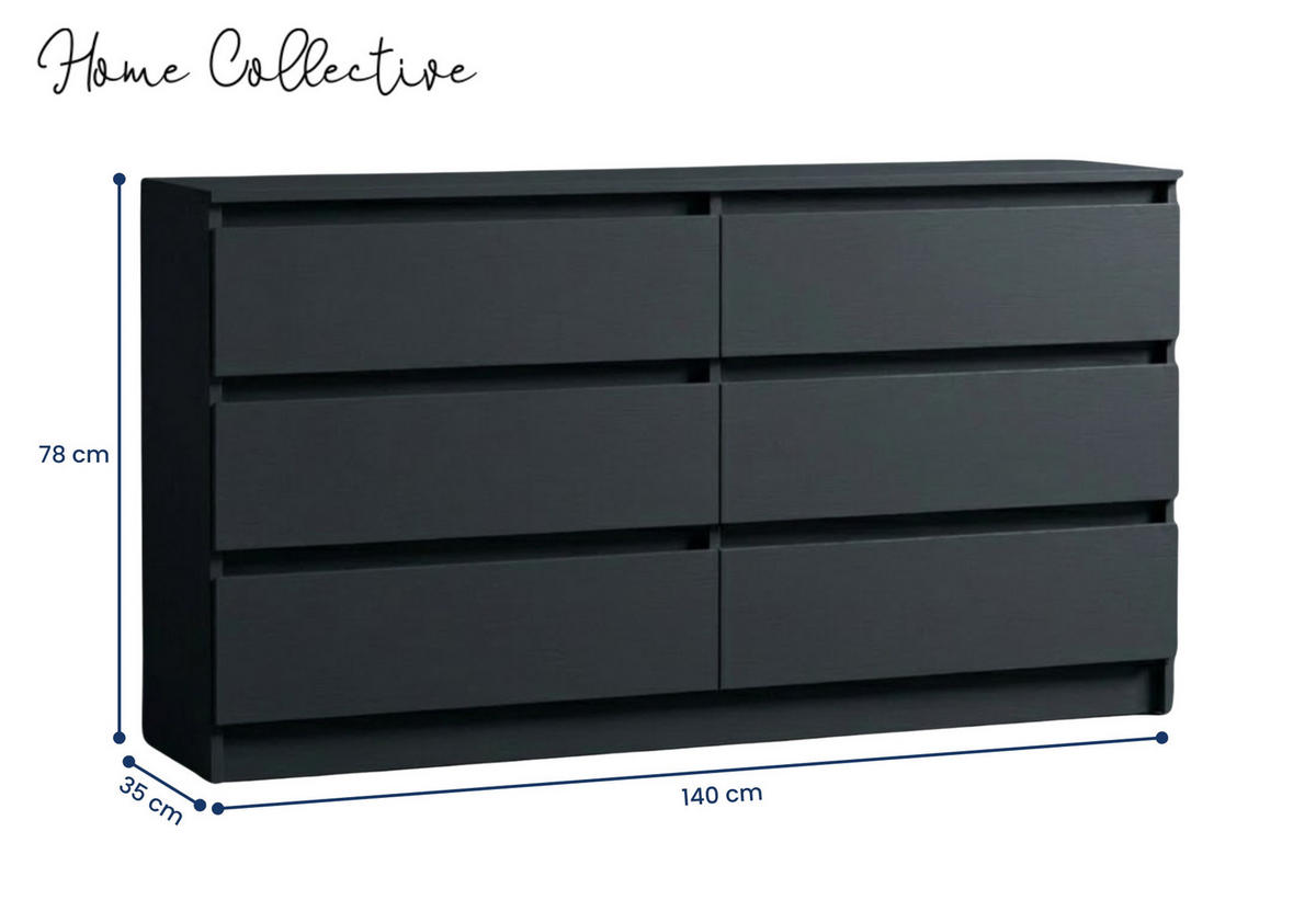 KOMMODE mit 6 Schubladen 140 cm breit in anthrazit - Anthrazit, Holzwerkstoff (140/77.5/35cm) - Home Collective