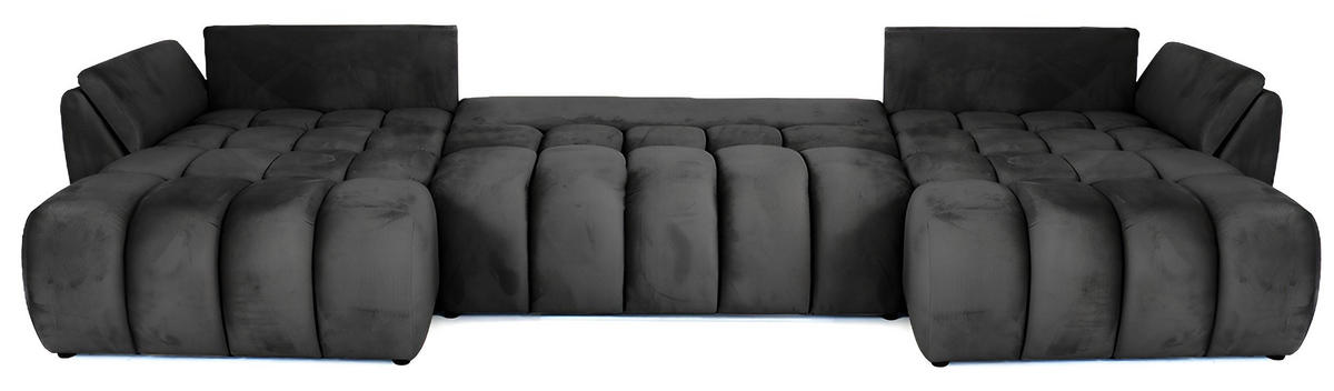 ECKSOFA Iris U mit Schlaffunktion und Bettkasten, U-Form – Grau Samt 382/184/85 cm - Schwarz/Grau, Kunststoff/Textil (382/184cm) - WFL GROUP