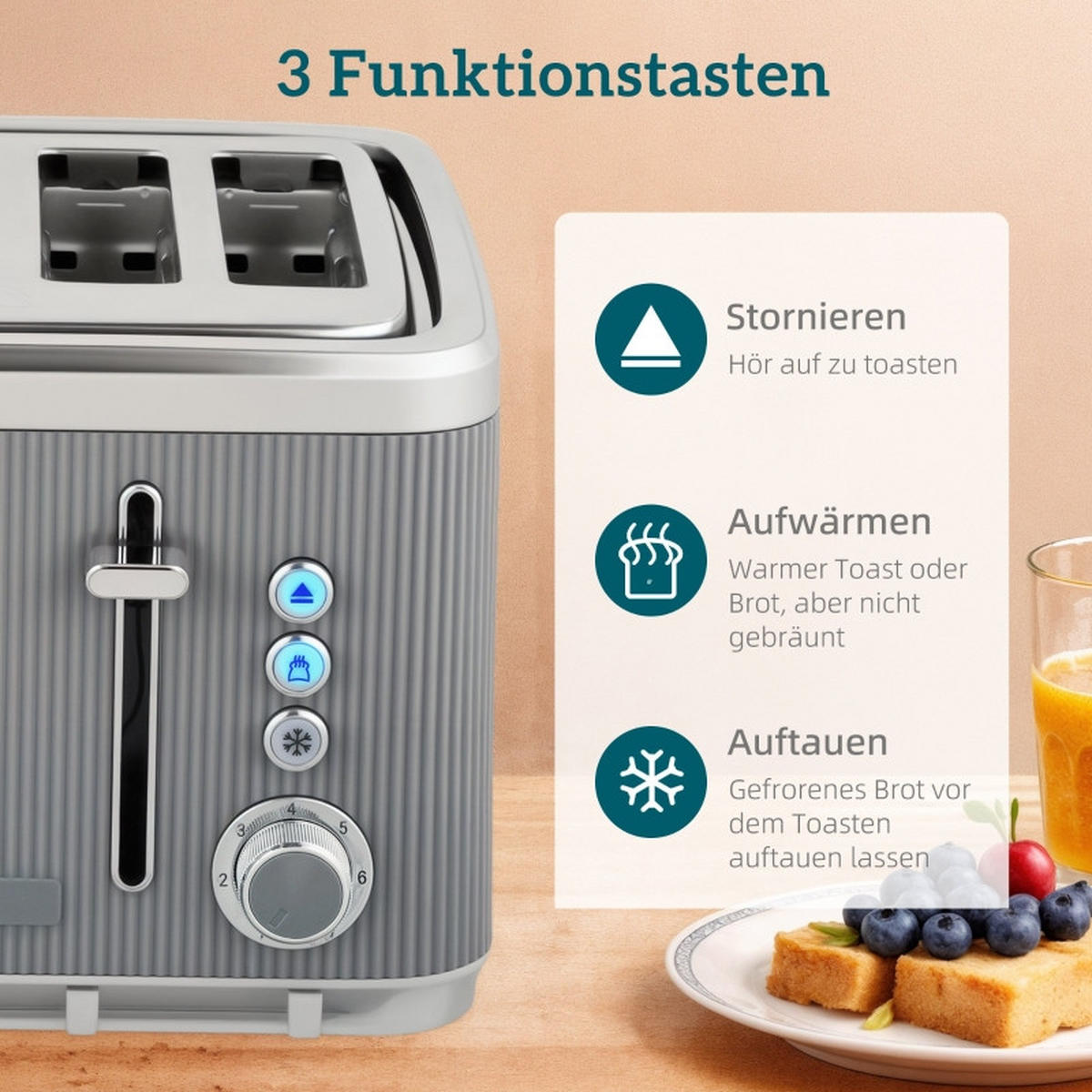 WASSERKOCHER 2-tlg Frühstücksset 1,7L 2200W Wasserkocher & 4-Scheiben-Toaster 7-Stufen Grau - Grau, Kunststoff (15.5/25.5/21.2cm) - Raelunyi