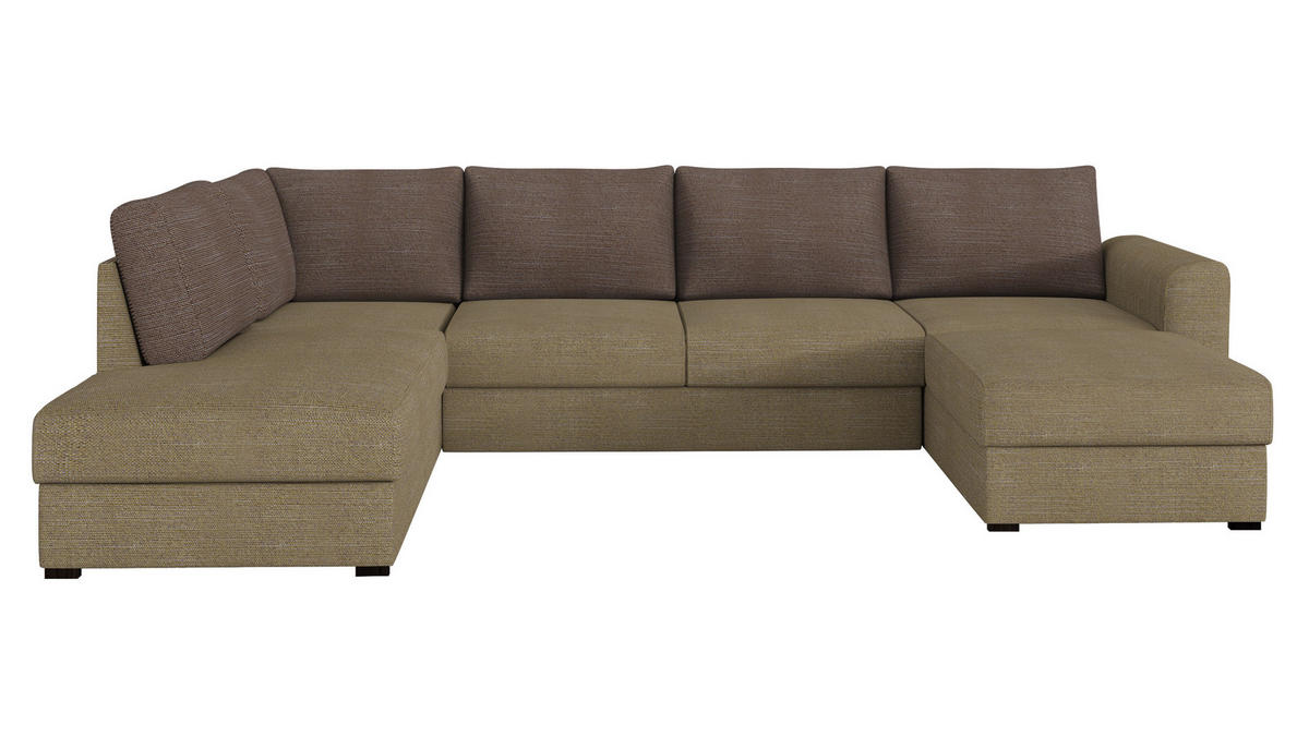 WOHNLANDSCHAFT Wilma Premium, Seite: Links - Hellbraun/Schwarz, Holz/Textil (305/85/188cm) - MIRJAN24