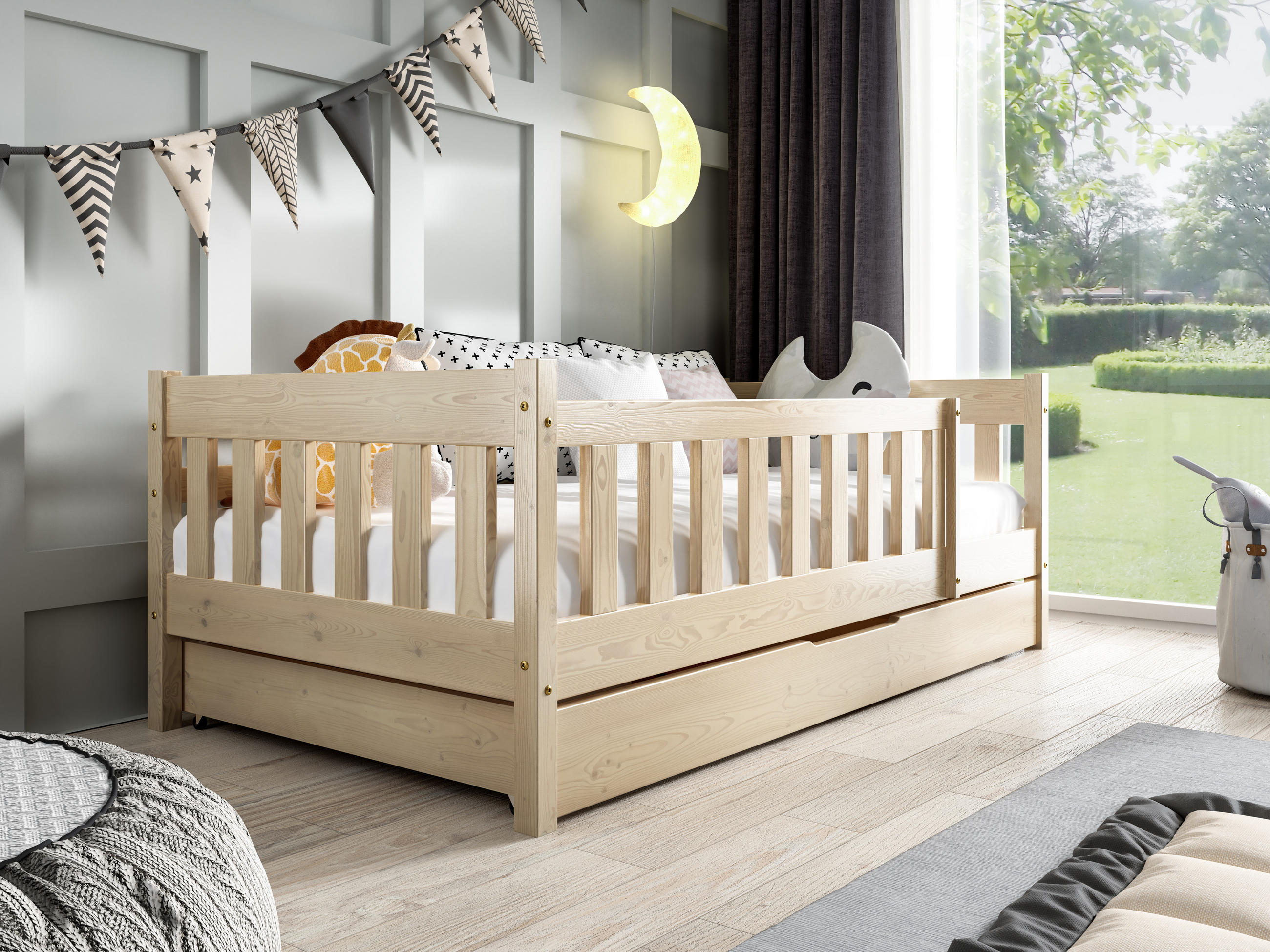 KINDERBETT ELSA mit Bettkasten 80x160 cm Kieferfarben - Kieferfarben, Holz (80/160cm) - MASSENO