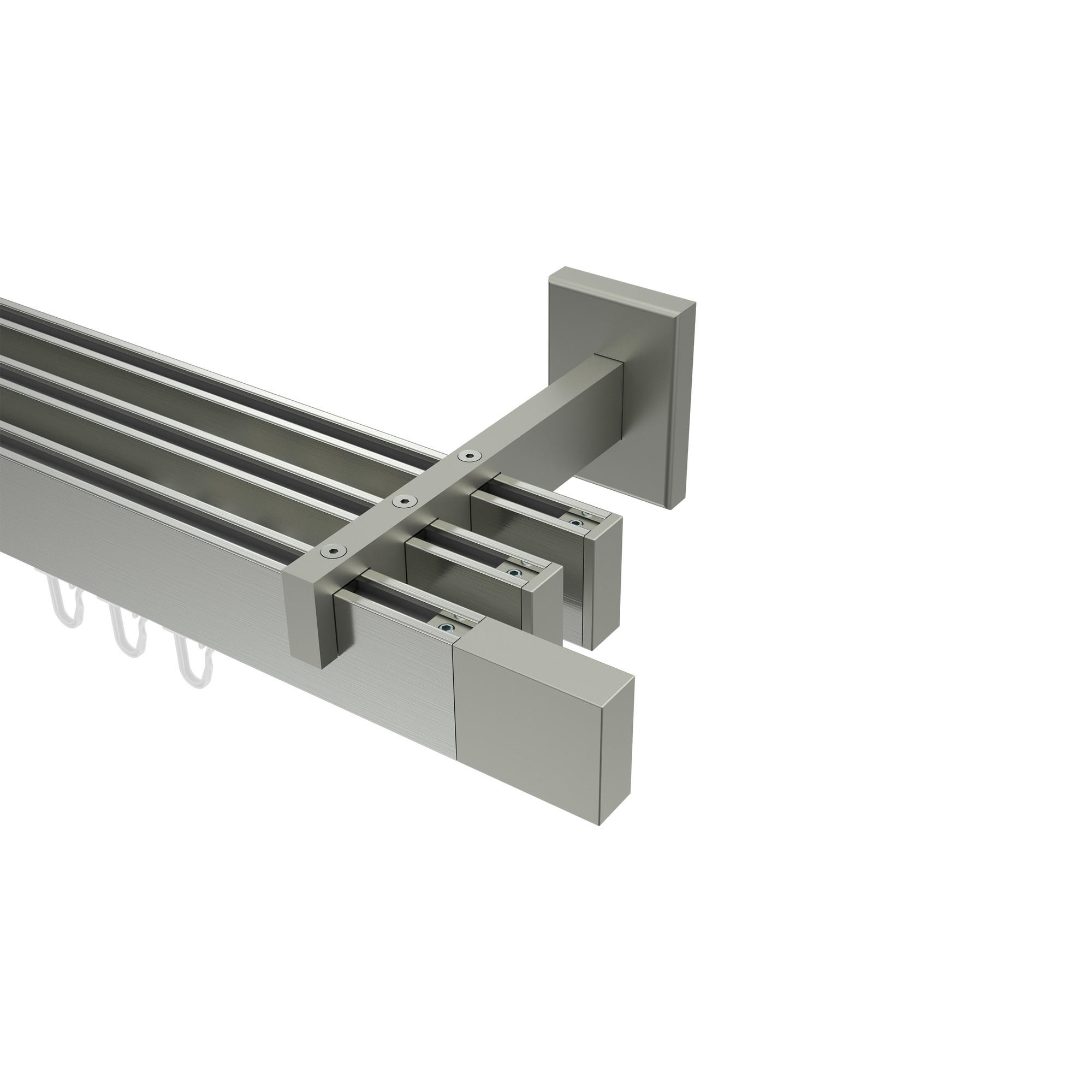 INNENLAUF-GARDINENSTANGEN-SET Smartline Lox 480 cm (geteilt in 3 x 160 cm), 3-läufig, 14x35 mm Edelstahl-Optik - Edelstahlfarben, Metall (480cm) - INTERDECO