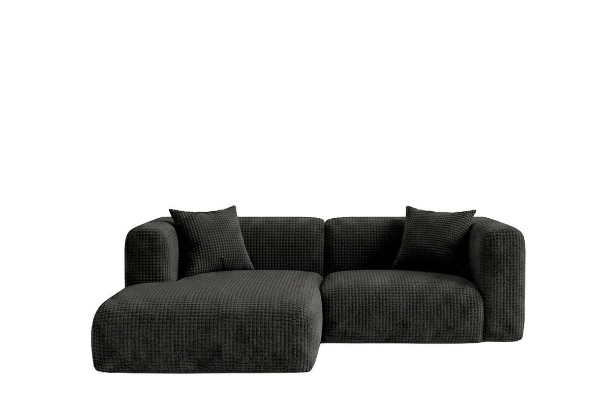 ECKSOFA L-Form mini, Chenille-Stoff Cremona, Anthrazit, Links, GRETA - Anthrazit, Holz (226/179cm) - Kaiser Möbel