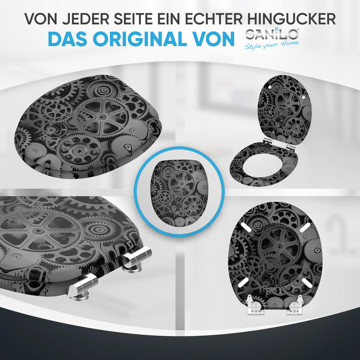 WC-SITZ mit Absenkautomatik Gears - Grau, Holzwerkstoff (38/6/47cm) - Sanilo