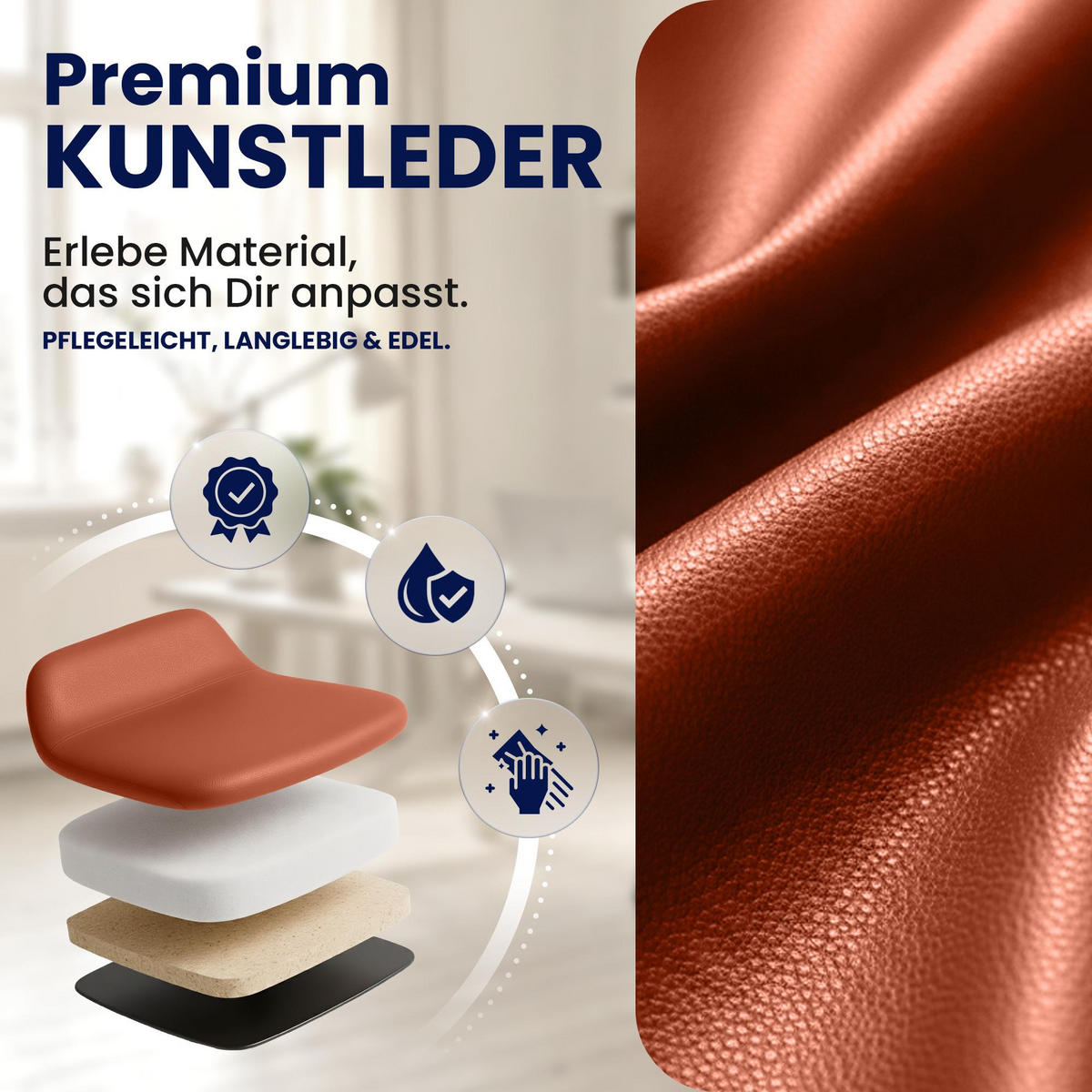 CHEFSESSEL Lederlook Hellbraun - Hellbraun/Grau, Kunststoff/Textil (65/109/73cm) - CLP