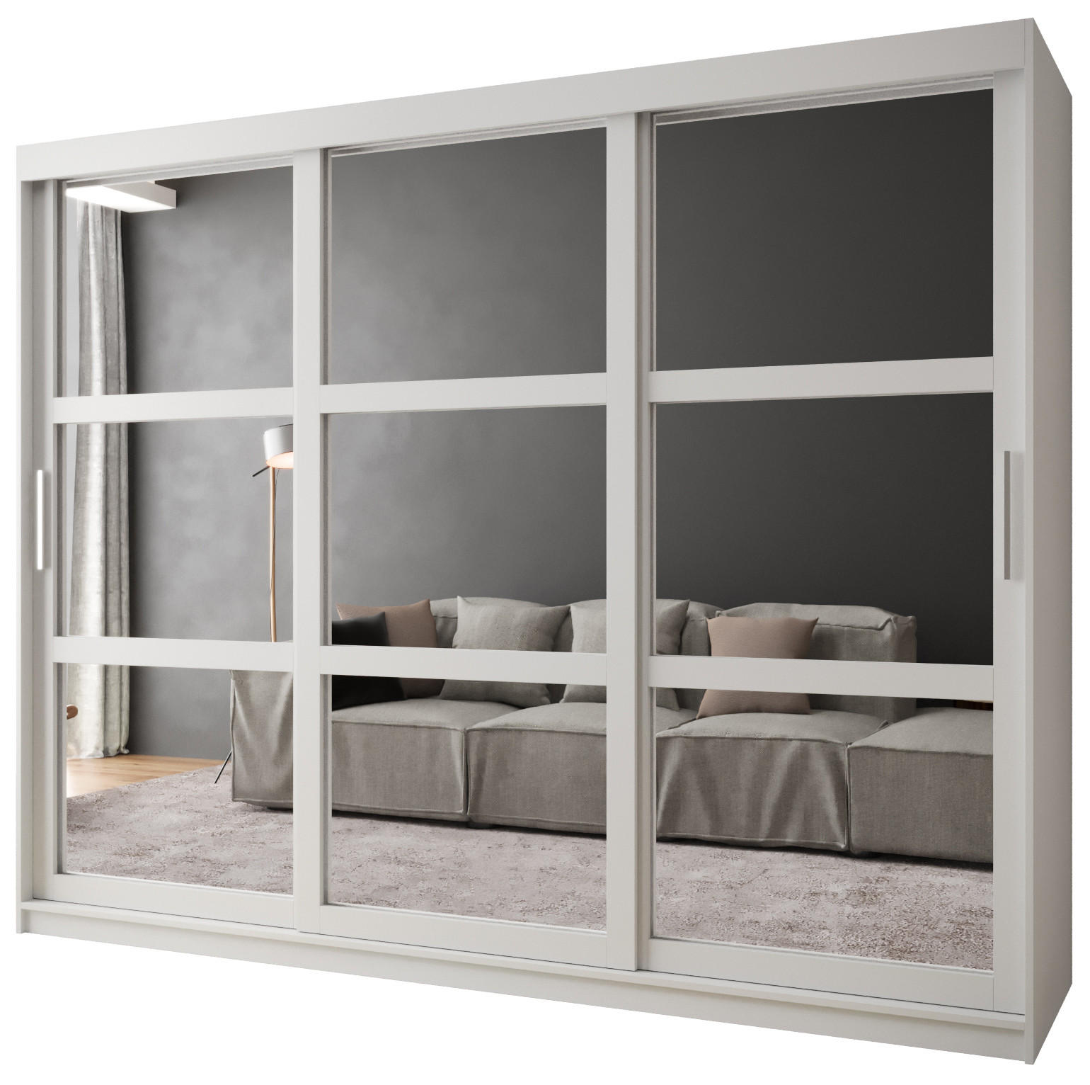 SCHWEBETÜRENSCHRANK 200/250/62 3-türig - Silberfarben/Weiß, Holz/Kunststoff (250/200/62cm) - MÖBEL KRYSPOL