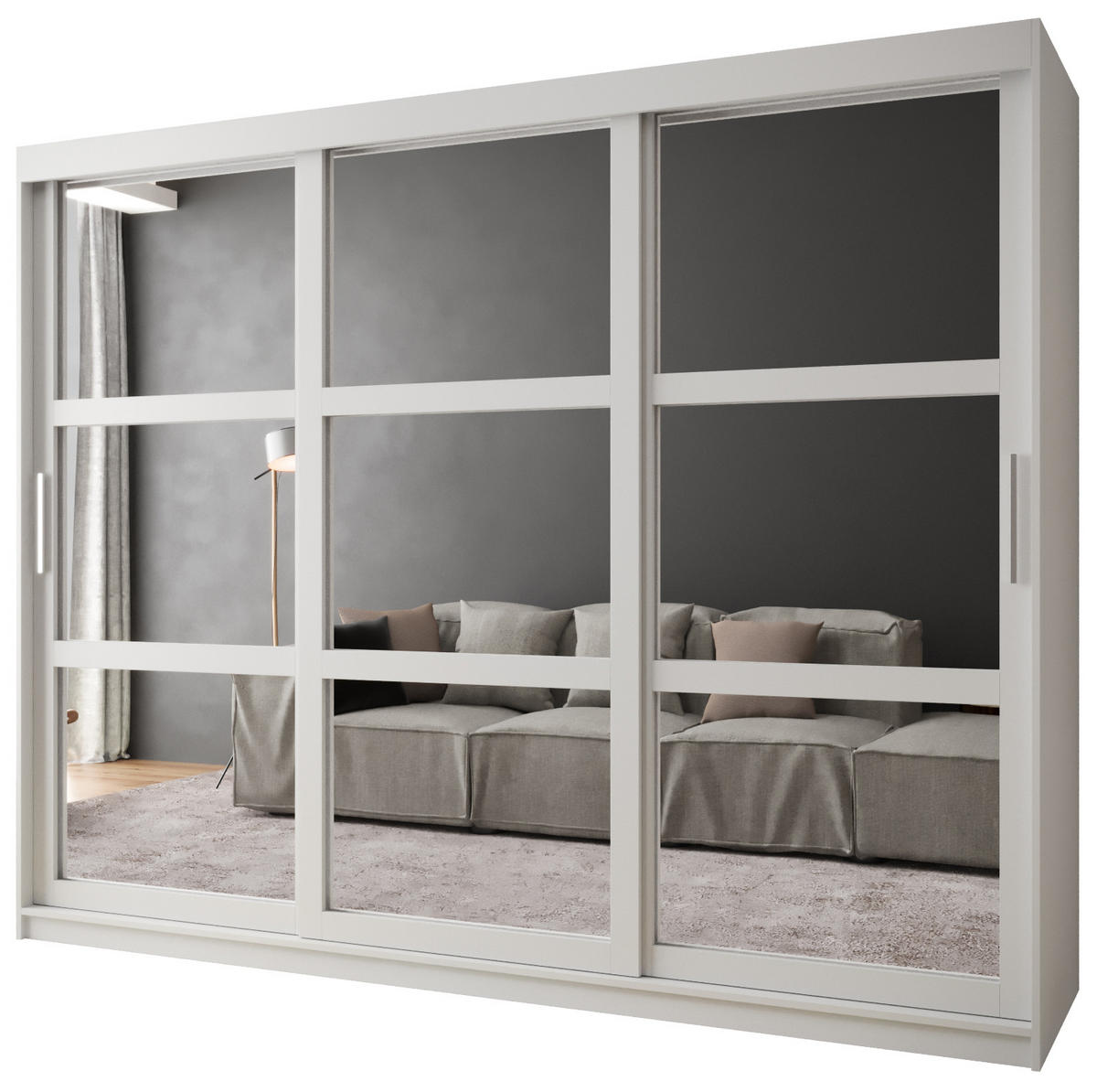 SCHWEBETÜRENSCHRANK 200/250/62 3-türig - Silberfarben/Weiß, Holz/Kunststoff (250/200/62cm) - MÖBEL KRYSPOL