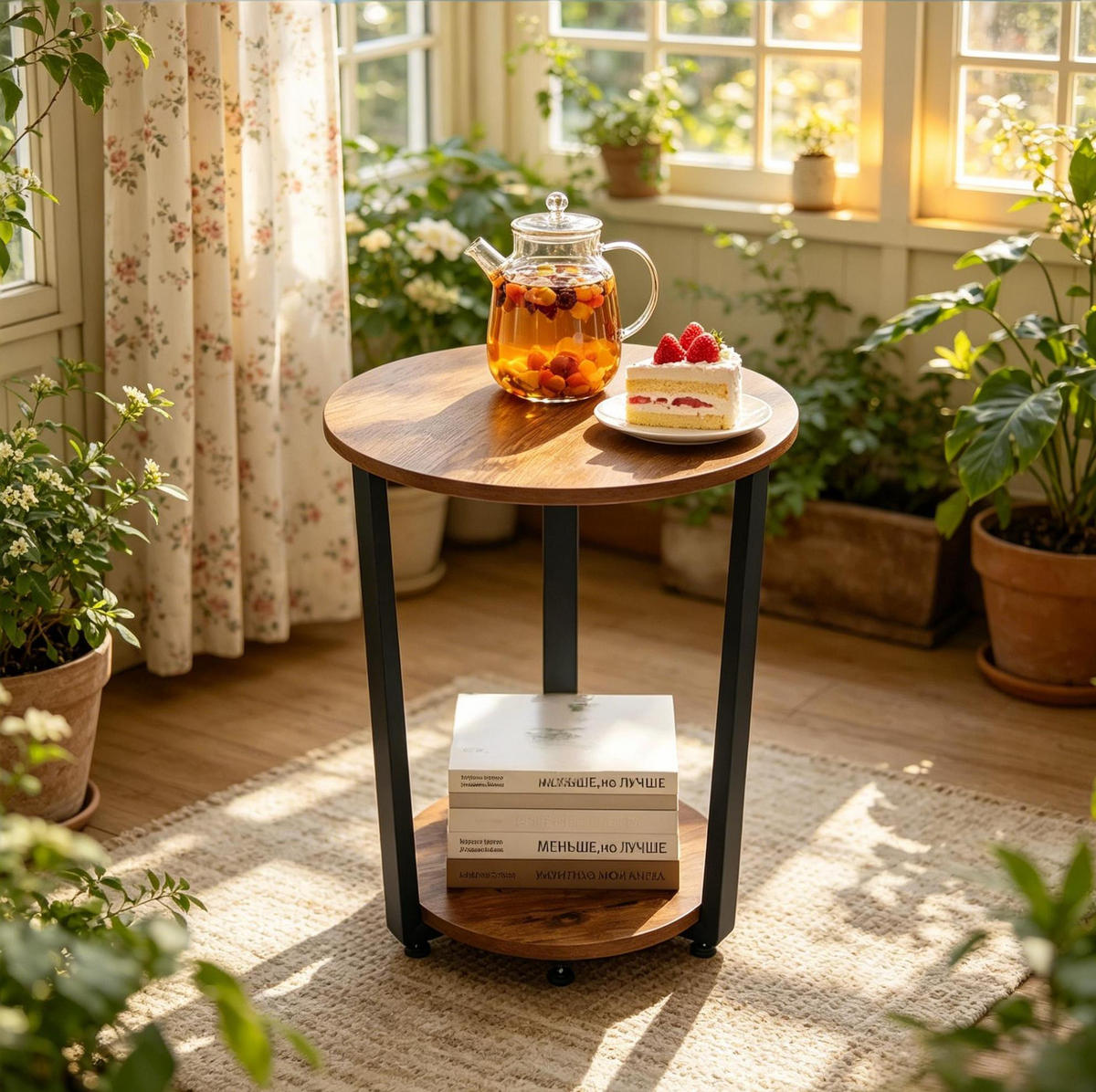 BEISTELLTISCH 50/50/53 cm mit 2 Ablagen und Metall-Holz-Gestell, Braun - Braun, Holzwerkstoff (50/50/53cm) - Redom