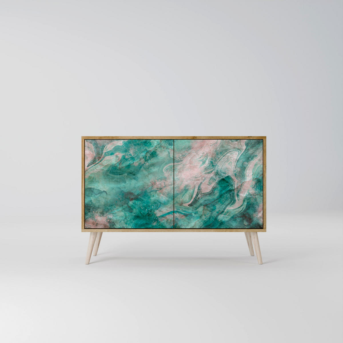 SIDEBOARD ABSTRACT ALCHEMY, Eicheneffekt, 111x42x77,5 cm, 2 Türen - Eichefarben/Buchefarben, Holzwerkstoff/Buchenholz (111/77.5/42cm) - SpaceRebels