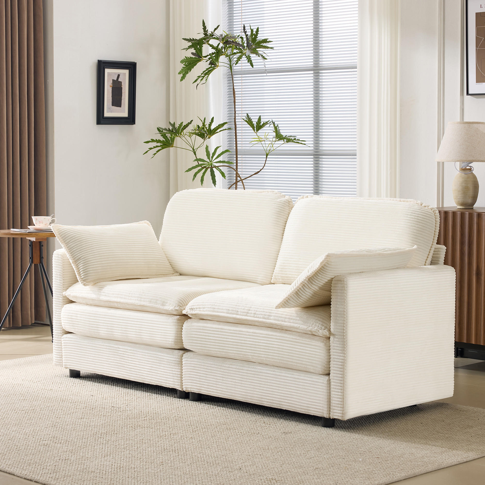 Thumbnail - Komhtom 2-Sitzer-Sofa, Weiß, Textil, Mode, 75x85x176 cm, Wohnzimmer, Sofas & Couches, Sofas, 2-Sitzer Sofas