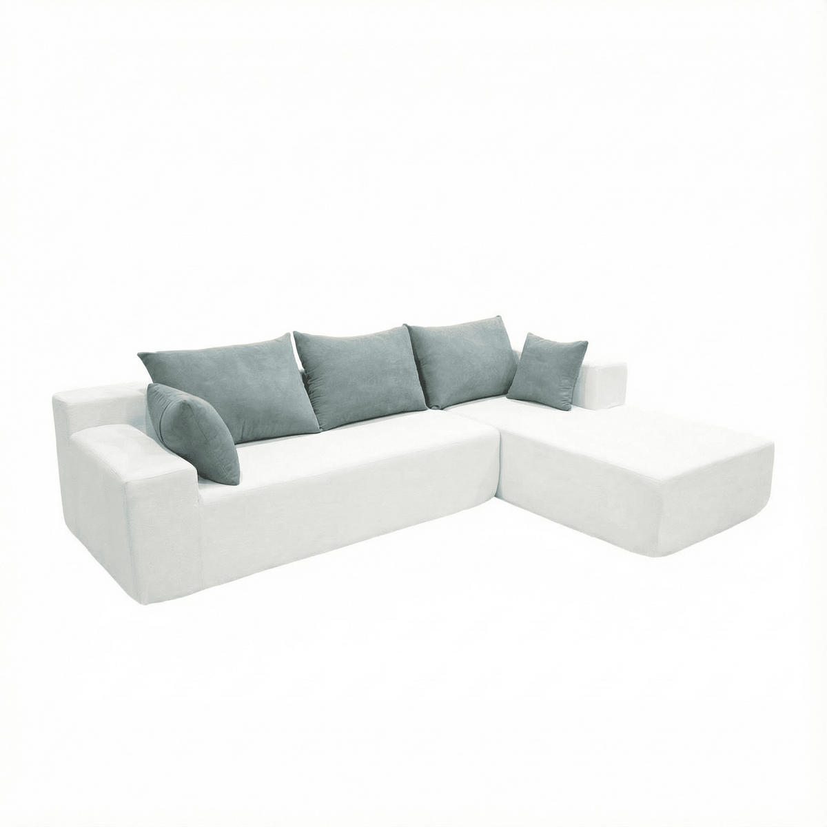 ECKSOFA Luna Weiß Salbei 3-Sitzer Rechts - Weiß, Textil (267/175cm) - COCO Living