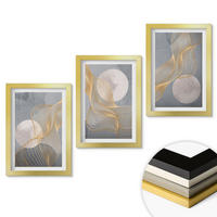 WANDBILDER 3er Set - 20x30 cm Goldrahmen - Abstrakte Muster Wellen Kreise - Goldfarben, Kunststoff (20/30cm) - ArtPrintCave