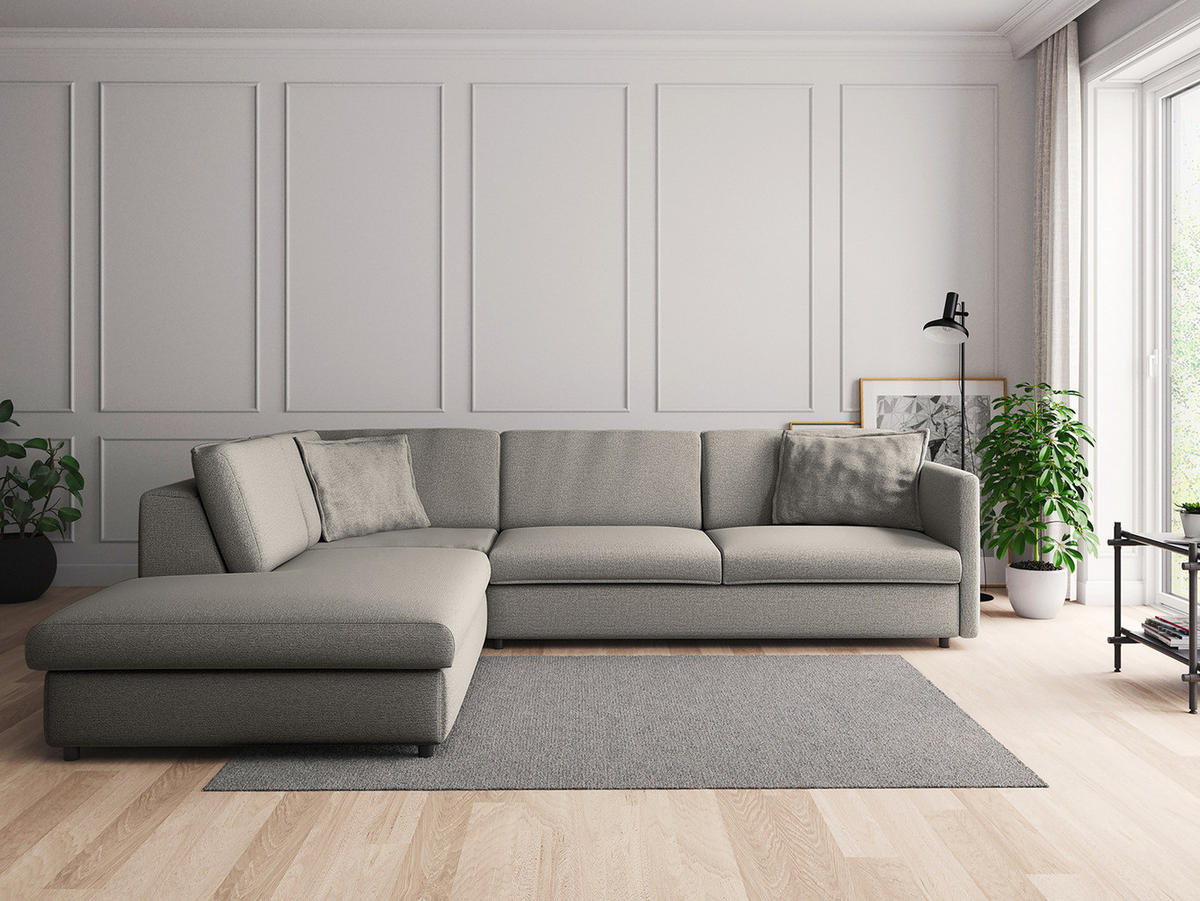 ECKSOFA mit Ottomane - Schwarz/Grau, Kunststoff/Textil (328/272cm) - home24