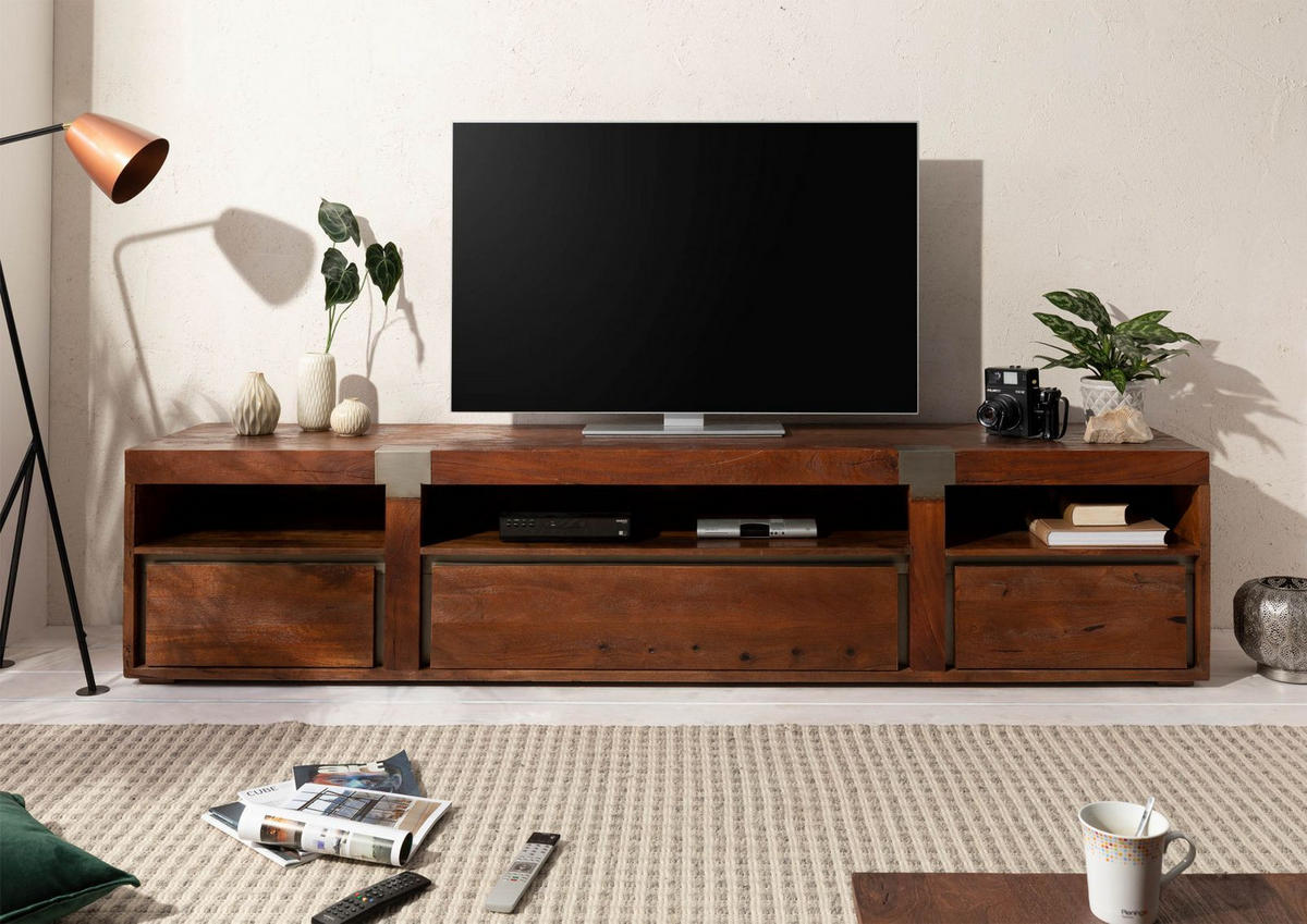 TV-BOARD Mango 250x48x55 braun lackiert Amsterdam #27 - Braun, Holz (250/55/48cm) - Massivmoebel24