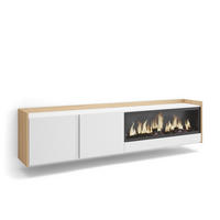 LOWBOARD, Weiß und Eiche, 212/35/50cm, Kamin mit Feuereffekt XXL - Weiß, Holzwerkstoff (212/50/35cm) - Skraut Home