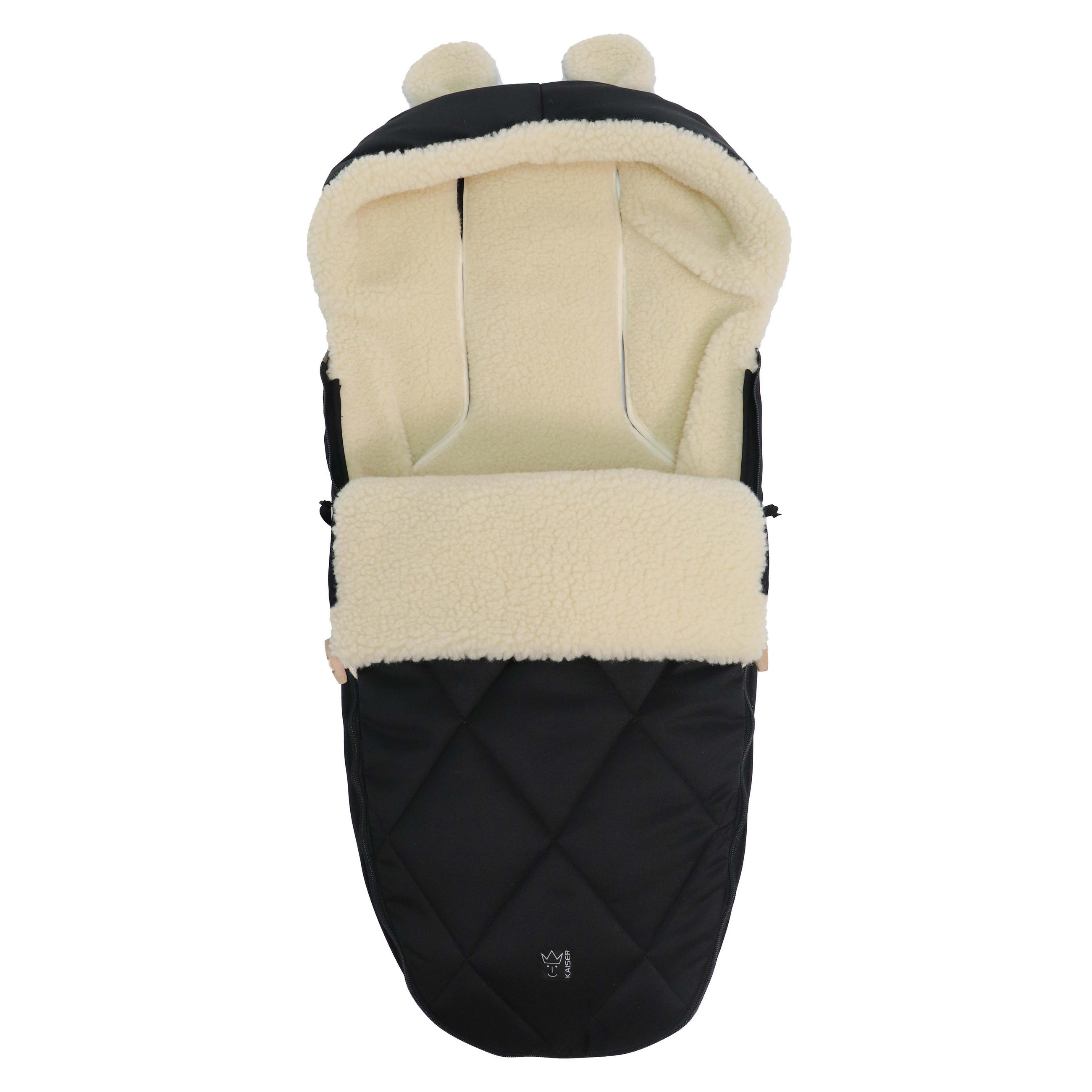 KINDERWAGENFUSSSACK XL EARS WOOL, schwarz - Schwarz, Naturmaterialien (43/93cm)